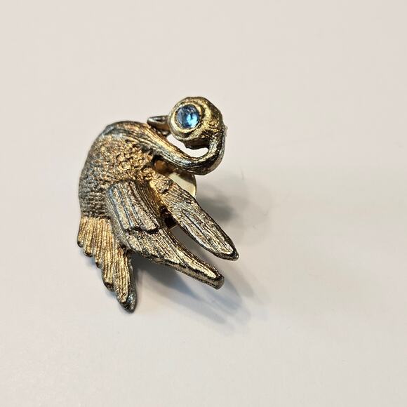 Vintage Bird Pair: Gold Toned Swan with Green Eye and Pheasant in Flight - Picture 13 of 16